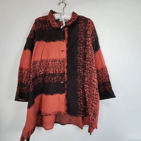 Habitat Womens Orange & Black Tunic Jacket Medium Button Front Asymmetrical Hem - Picture 1 of 9